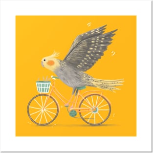 Cockatiel on a Bicycle Posters and Art